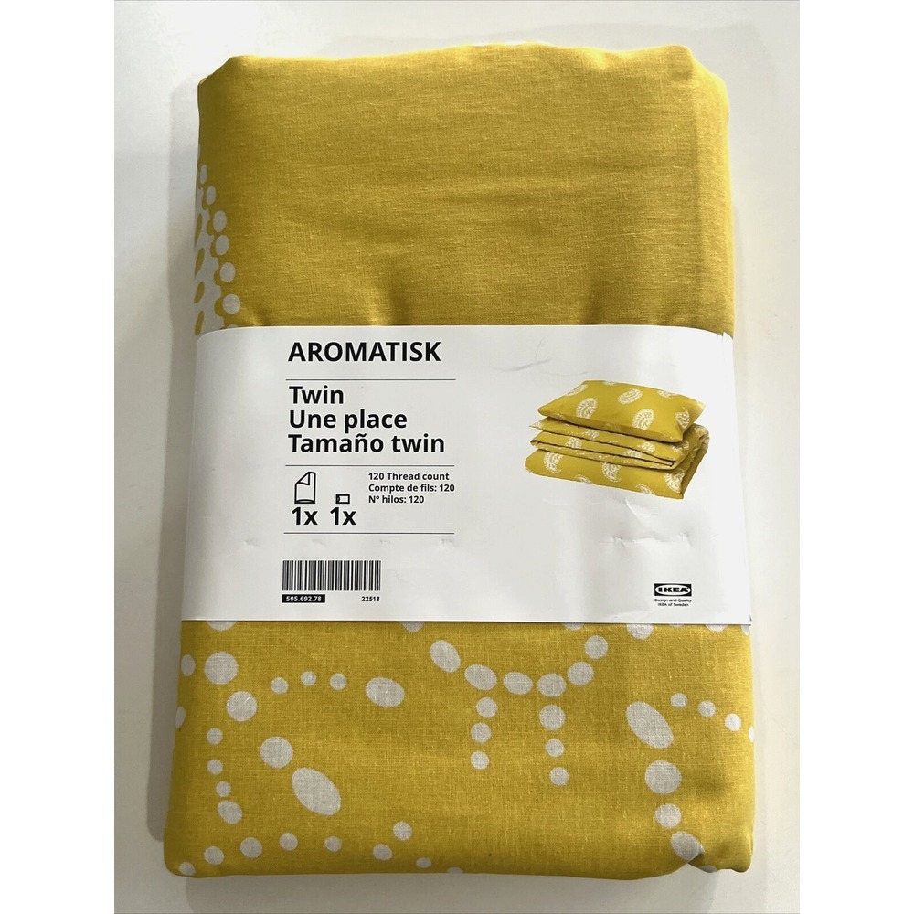 IKEA AROMATISK Twin Duvet Cover + Pillowcase Yellow Paisley 100% Cotton New